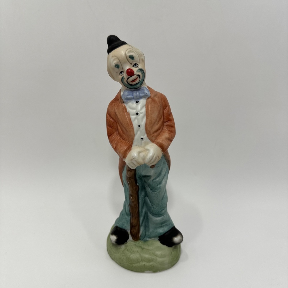 Vintage Ceramic Clown Figurine Hand Painted Circus Multicolor Medium 7.5" Taiwan